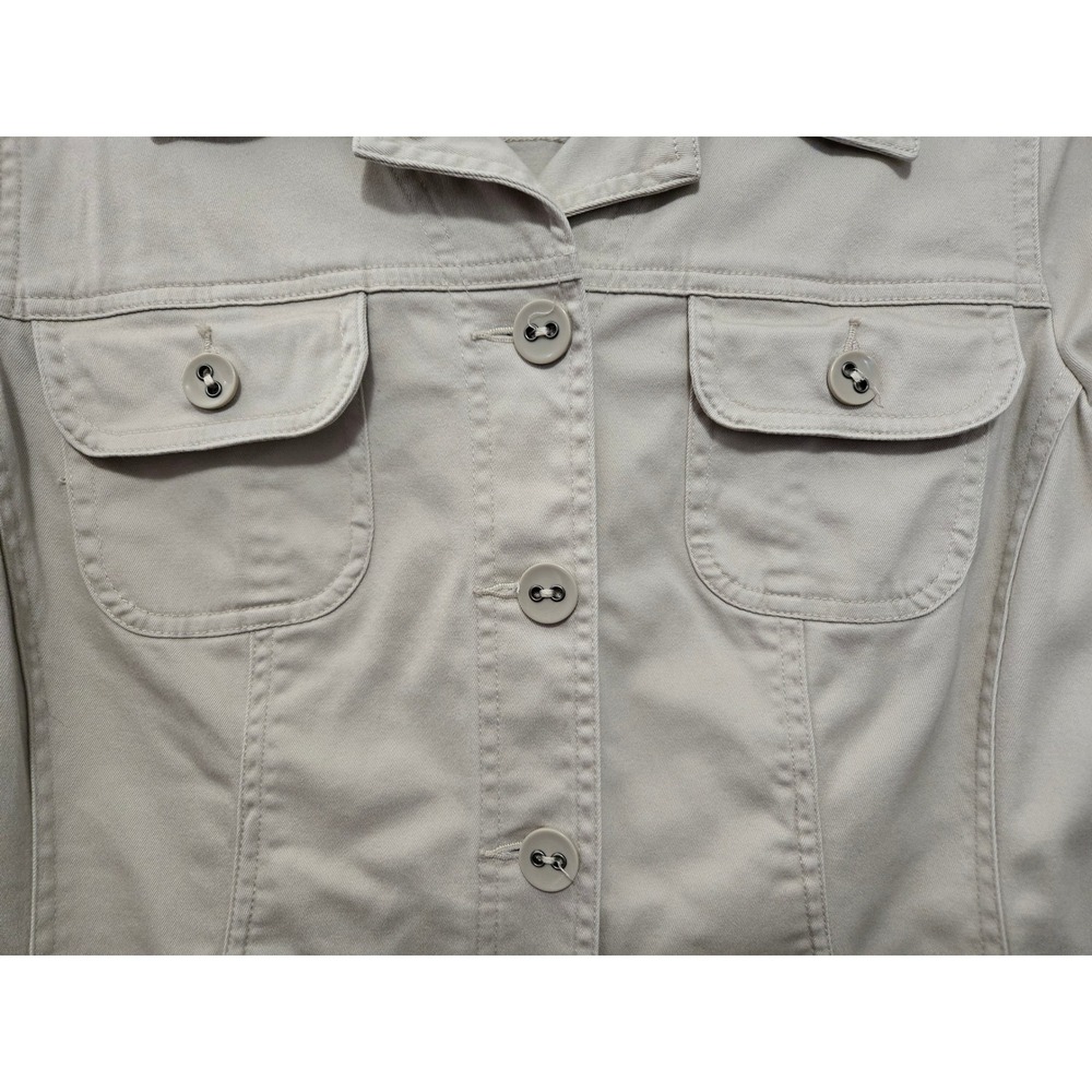 Charter Club Womens M Classic Khaki Stretch Cotton Button Front Utility Jacket - Picture 3 of 8